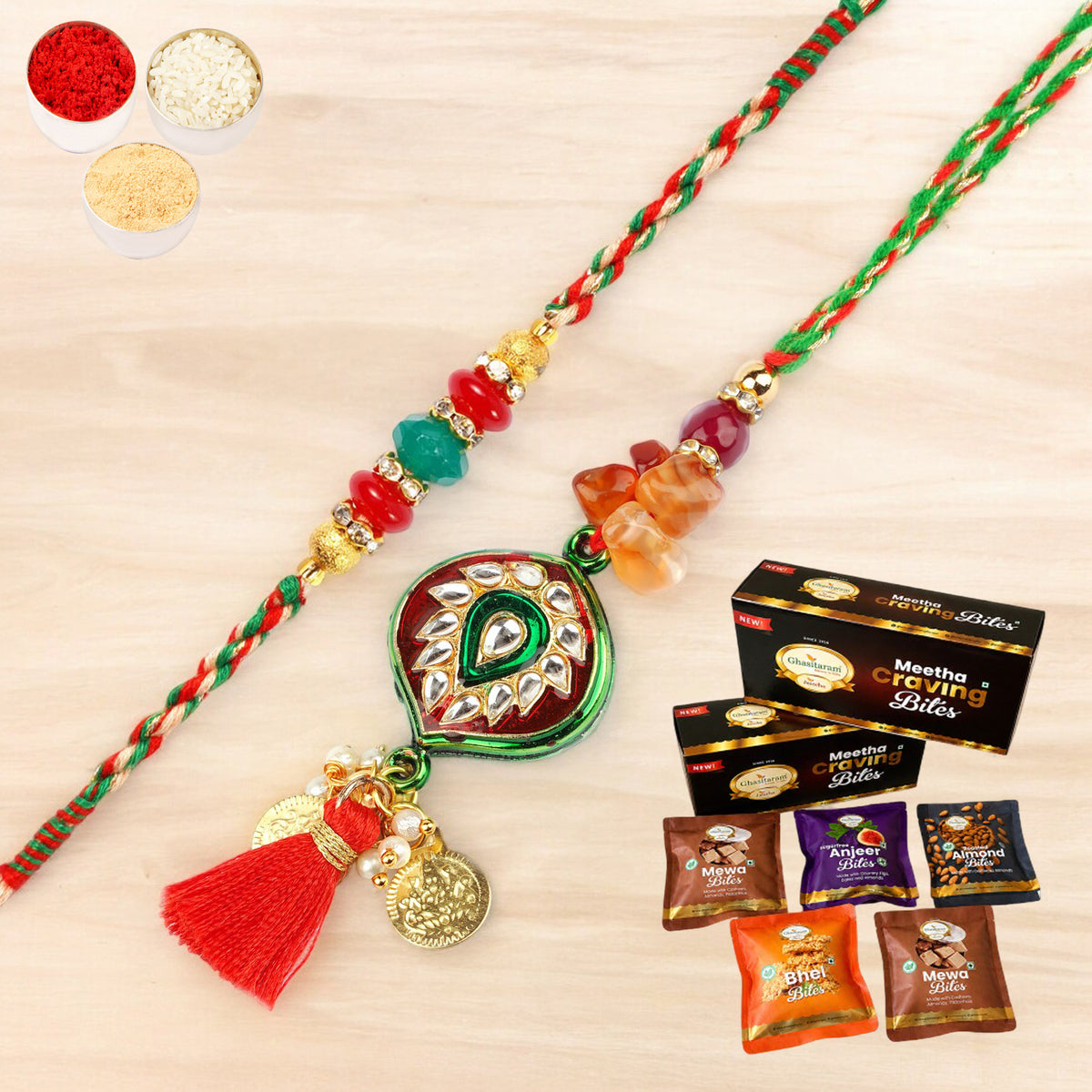  RM-217 Bhaiya Bhabhi rakhi with Asorted bites box