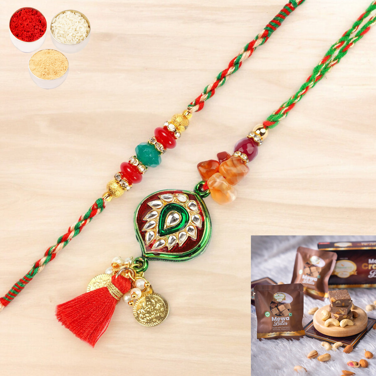 Rakhis Online UK- RM-217 Bhaiya Bhabhi rakhi with  Mewa Bites box