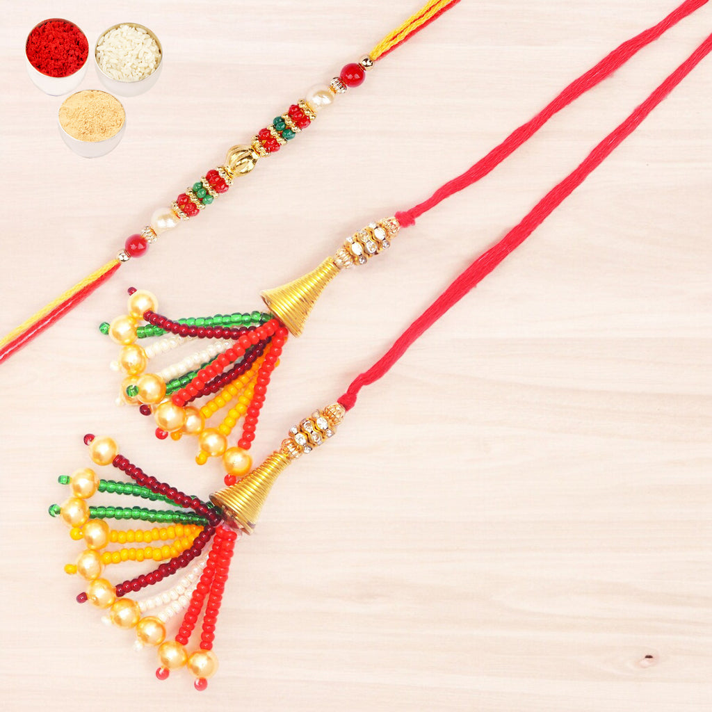 Rakhis Online Australia-  Coloured Beads Bhaiya Bhabhi Rakhi