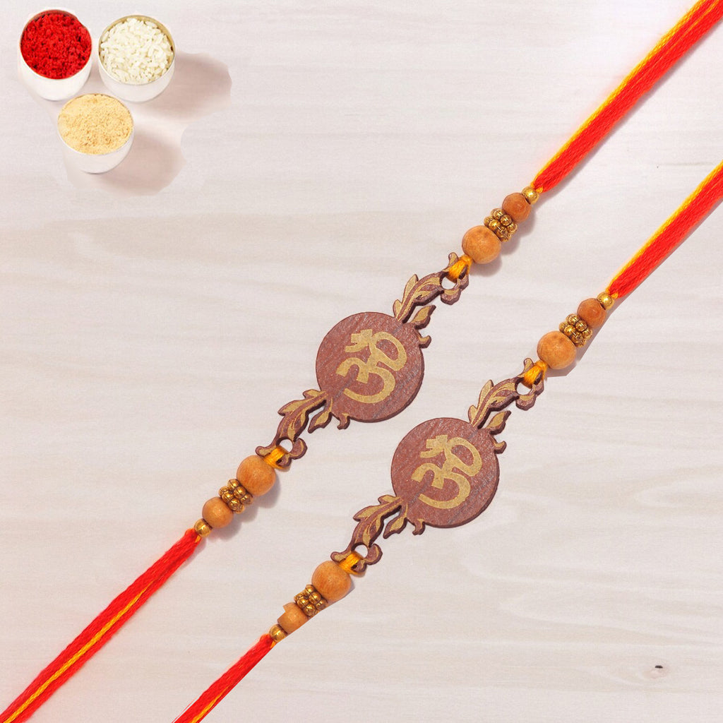 Rakhis Online Australia- Set of 2- BW-5410 Wooden Om Rakhi