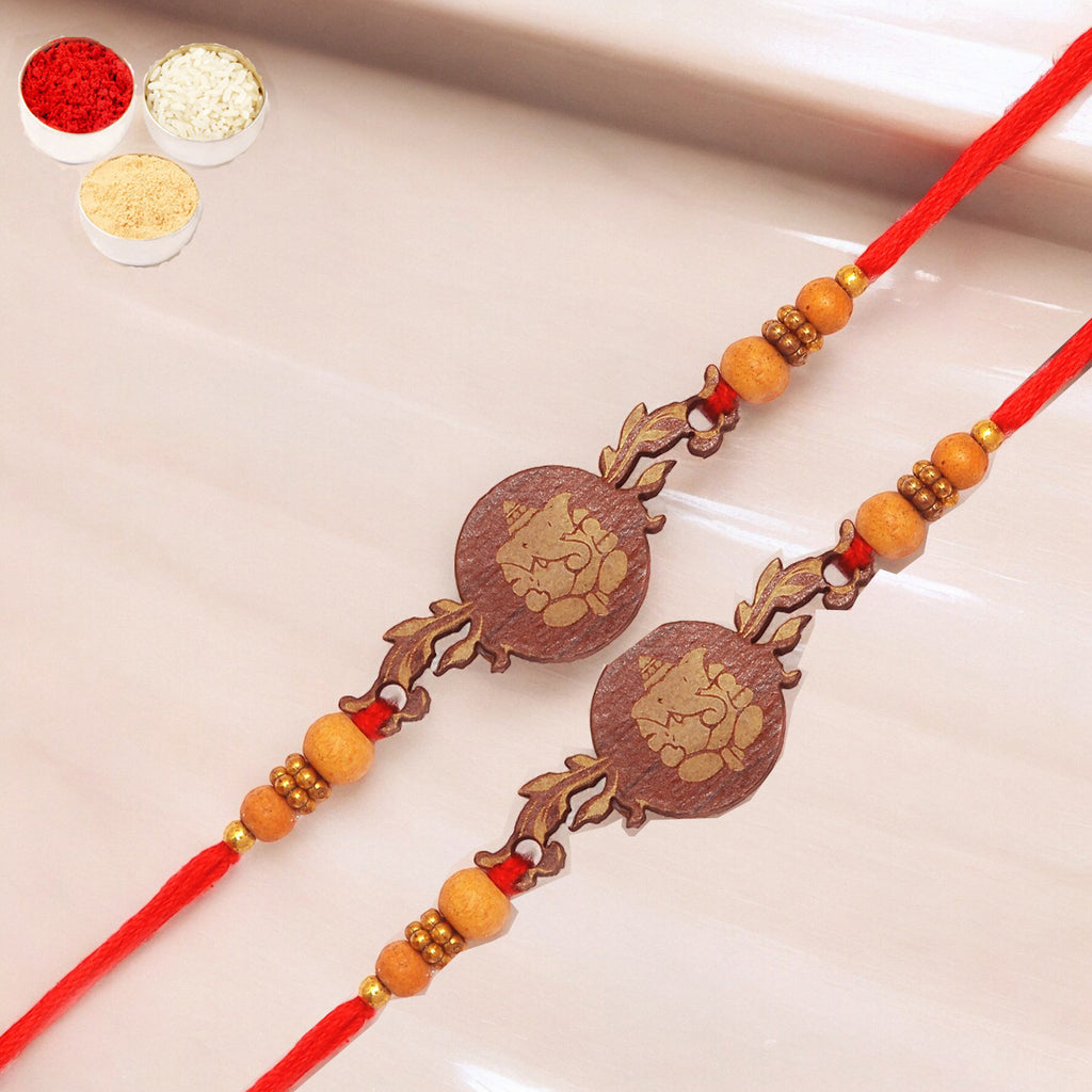 Rakhis Online Australia- Set of 2 - BW-5414 Wooden Ganesha Rakhi