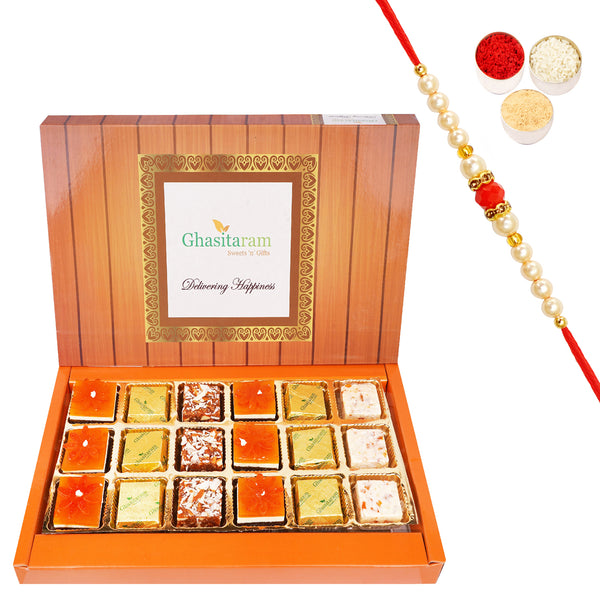 Rakhi Gifts-Assorted 4 Bites Box 18 pcs with Pearl Beads Rakhi