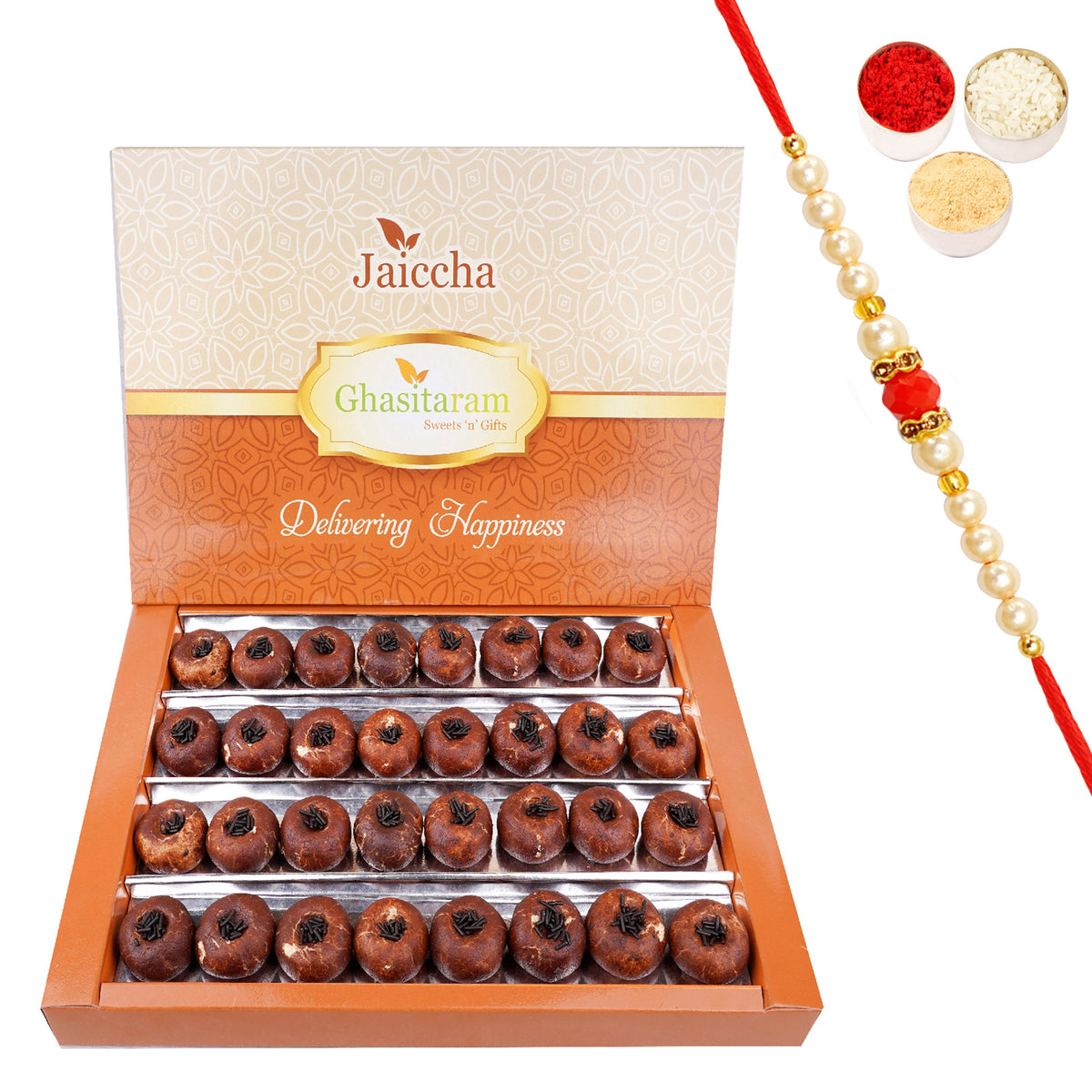 Chocolate Mawa Peda 800 gms with Beads Rakhi