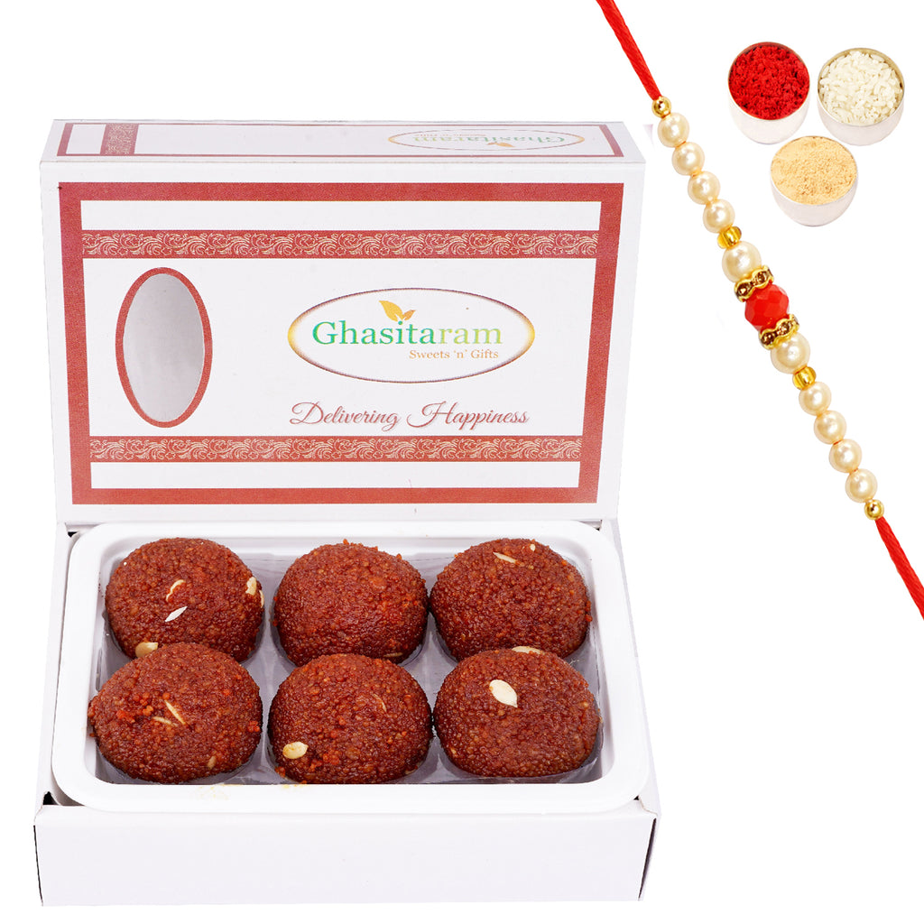 Chocolate Motichoor/Boondi Laddoo 200 gms with Beads Rakhi