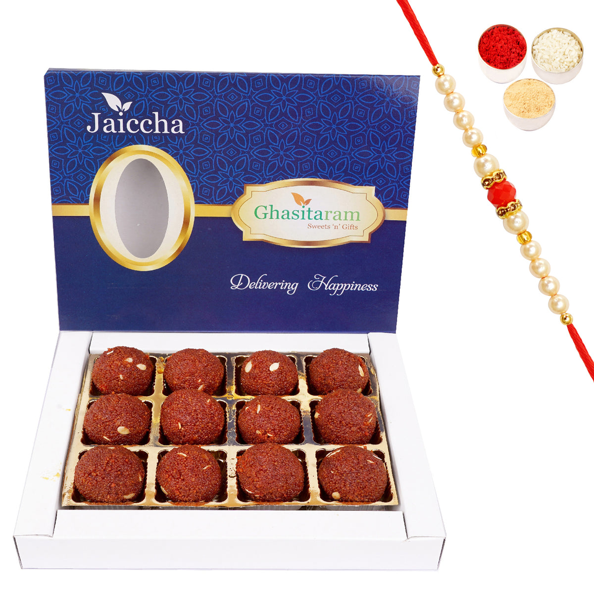 Chocolate Motichoor/Boondi Laddoo 400 gms with Beads Rakhi