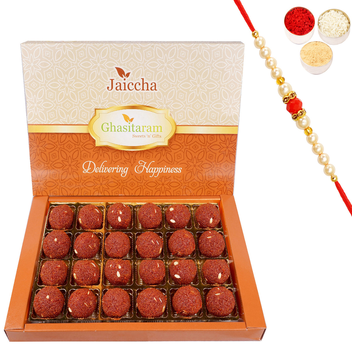 Chocolate Motichoor /Boondi Laddoo 800 gms with Beads Rakhi