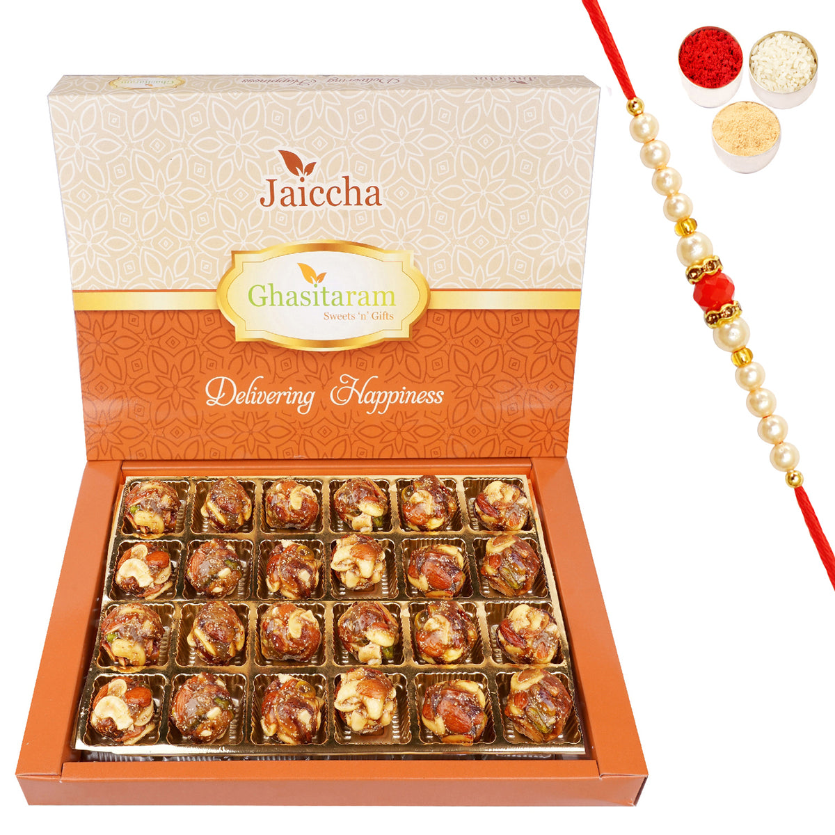 Dryfruit Laddoo with no added Sugar 24 pcs with Beads Rakhi
