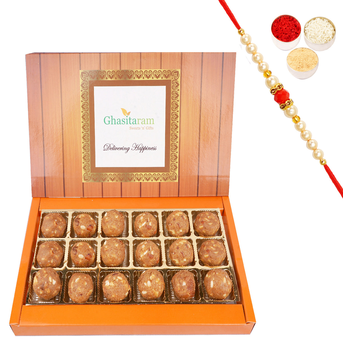 Dryfruit Mawa Laddoo 18 pcs with Beads Rakhi