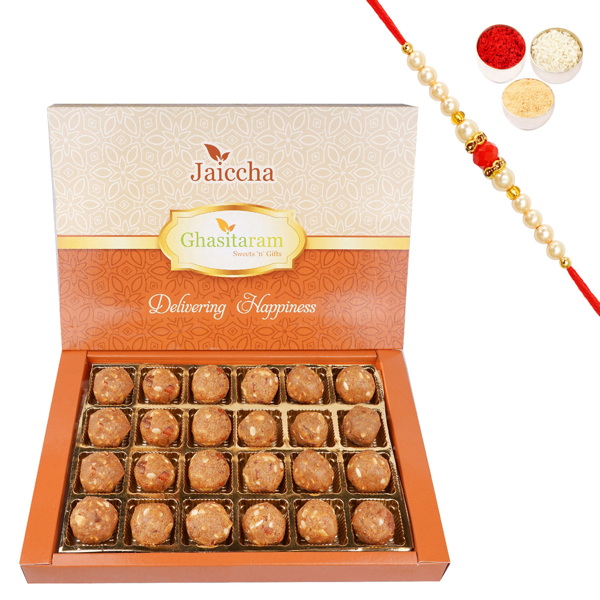 Dryfruit Mawa Laddoo 24 pcs with Beads Rakhi