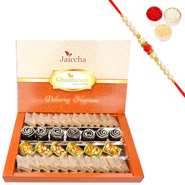 Dryfruit Fancy Sweets with Kaju Katli 800 gms with Beads Rakhi
