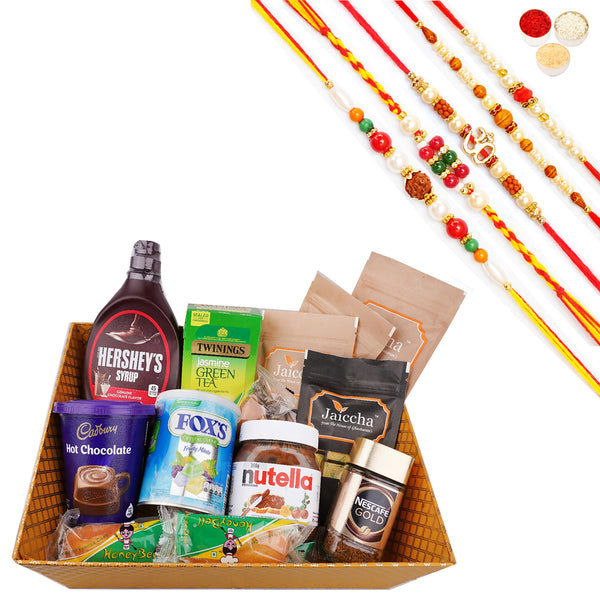 Rakhi Gifts-Perfect Big Basket of  16 Goodies with 5 Rakhis