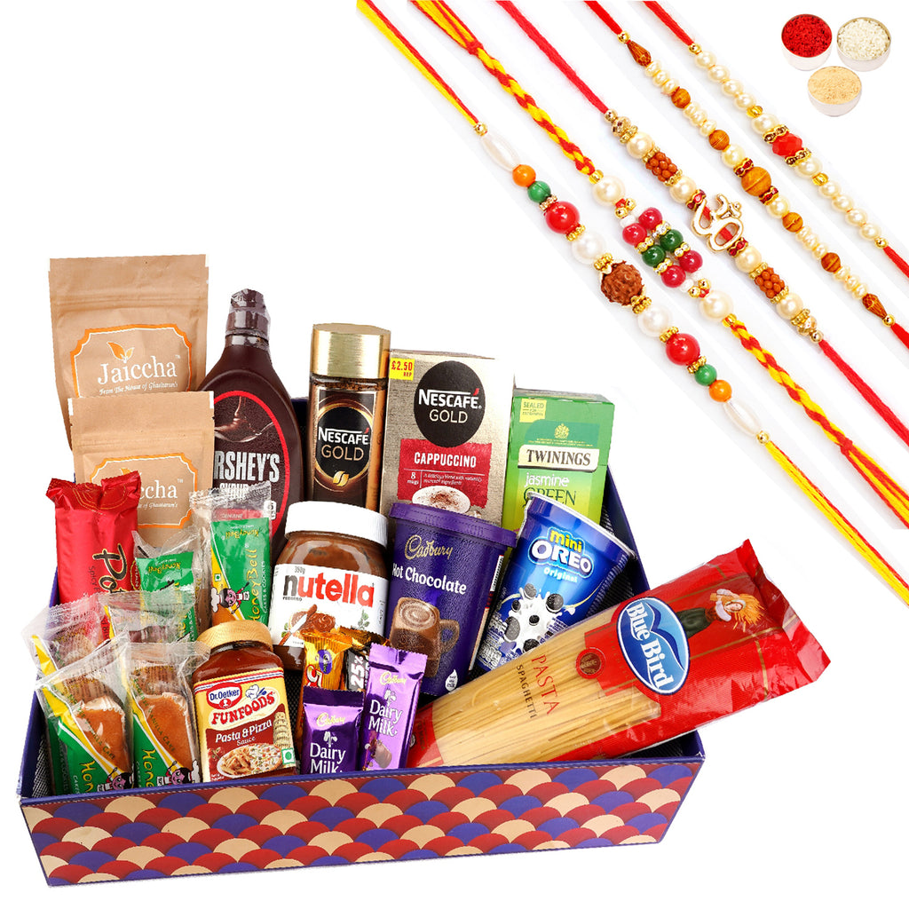 Rakhi Gifts-Scallop tray Big of 27 Goodies with 5 Rakhis