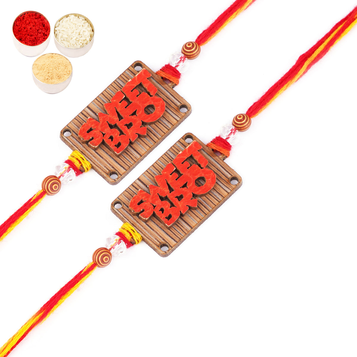 Set of 2 - BW-5710 Wooden Sweet Bro Rakhi