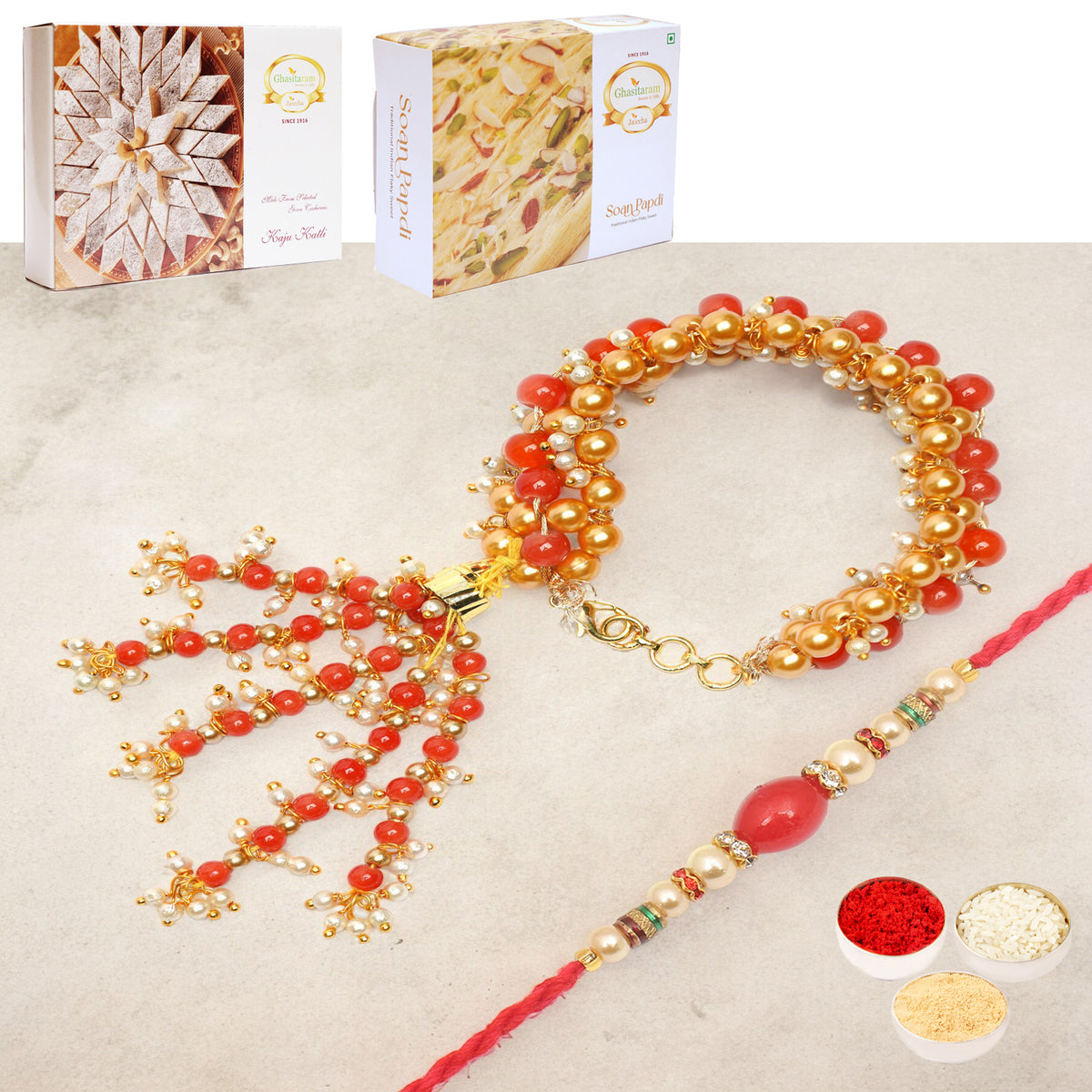   RM-201 Bhaiya Bhabhi Rakhi with 200 gms of Kaju katli and 200 gms of Soan Papdi
