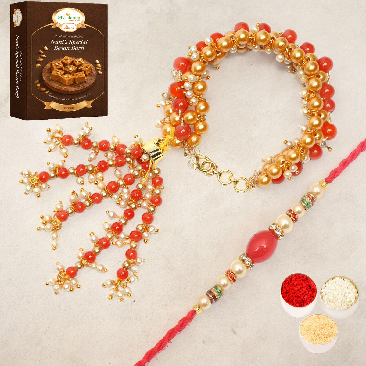   RM-201 Bhaiya Bhabhi Rakhi with 400 gms of Besan Barfi