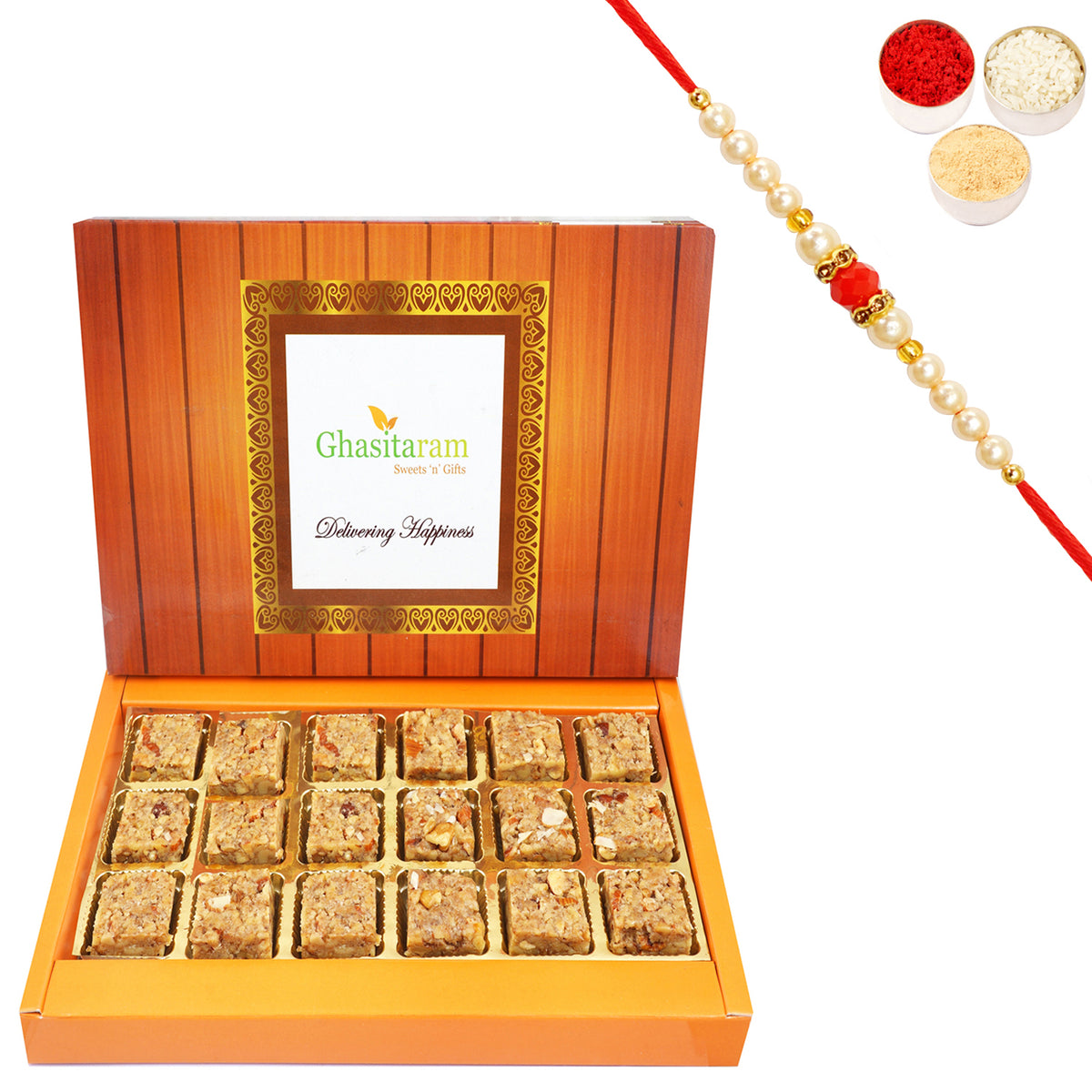 Pure Walnut Barfi 18 pcs with Beads Rakhi