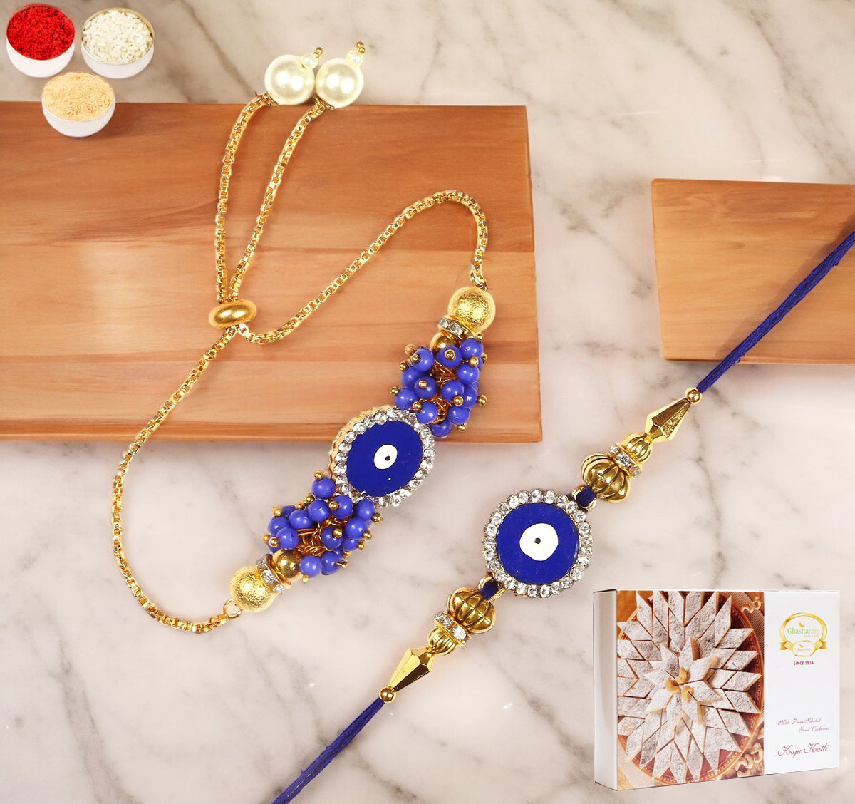 Rakhis Online Australia-KB-7 Bhaiya Bhabhi Rakhi with 200 gms of Kaju katli