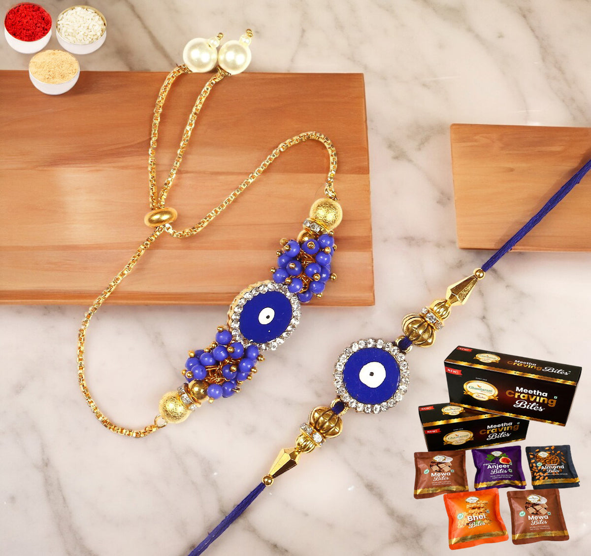 KB-7 Bhaiya Bhabhi Rakhi with Asorted bites box