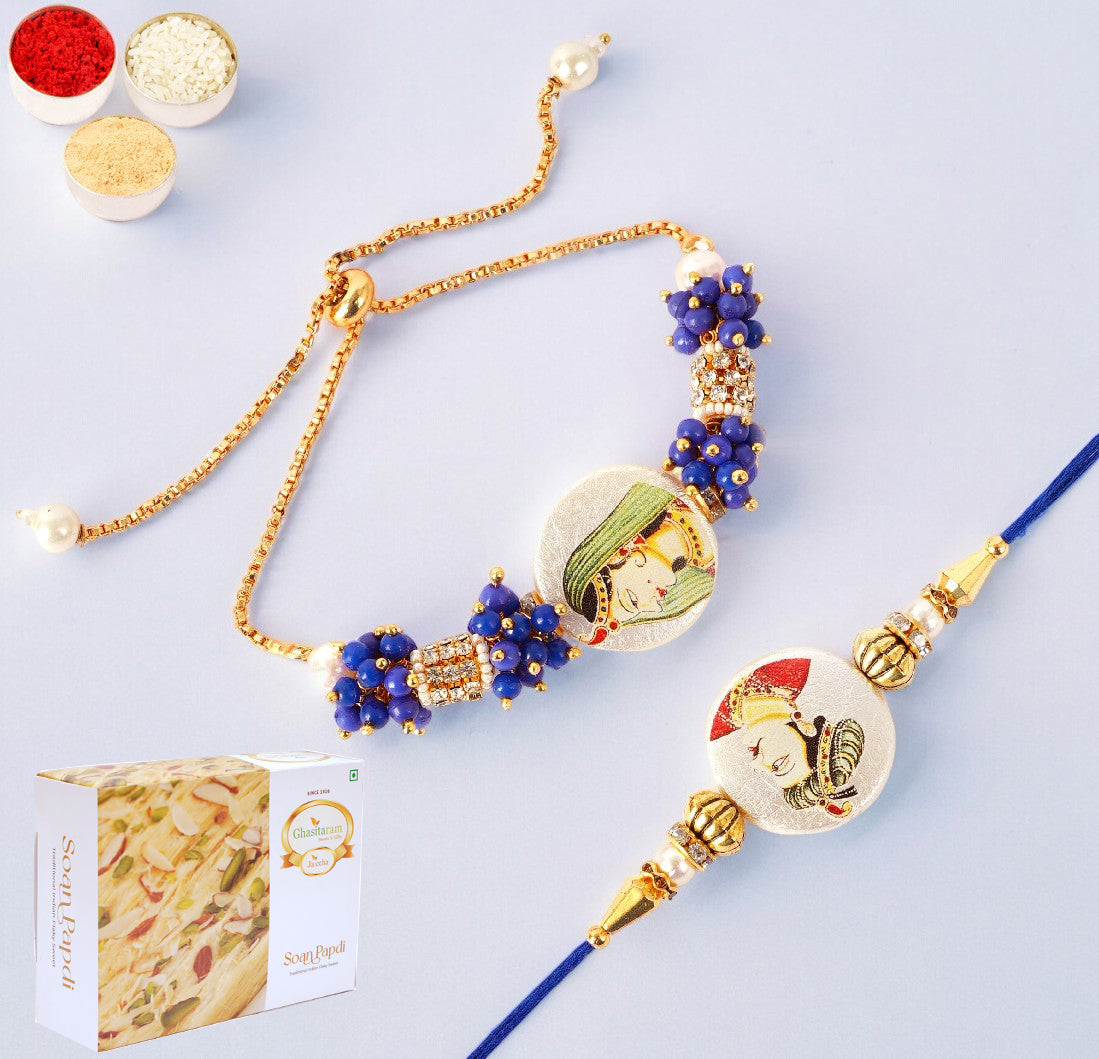 King Queen Bhaiya Bhabhi Rakhi with 400 gms of Soan Papdi