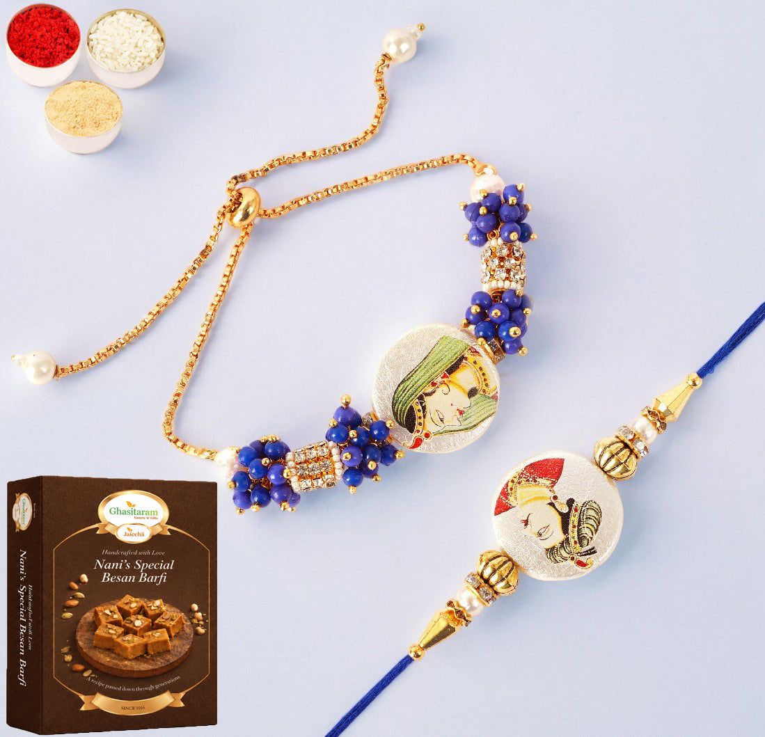 King Queen Bhaiya Bhabhi Rakhi with 400 gms of Besan Barfi