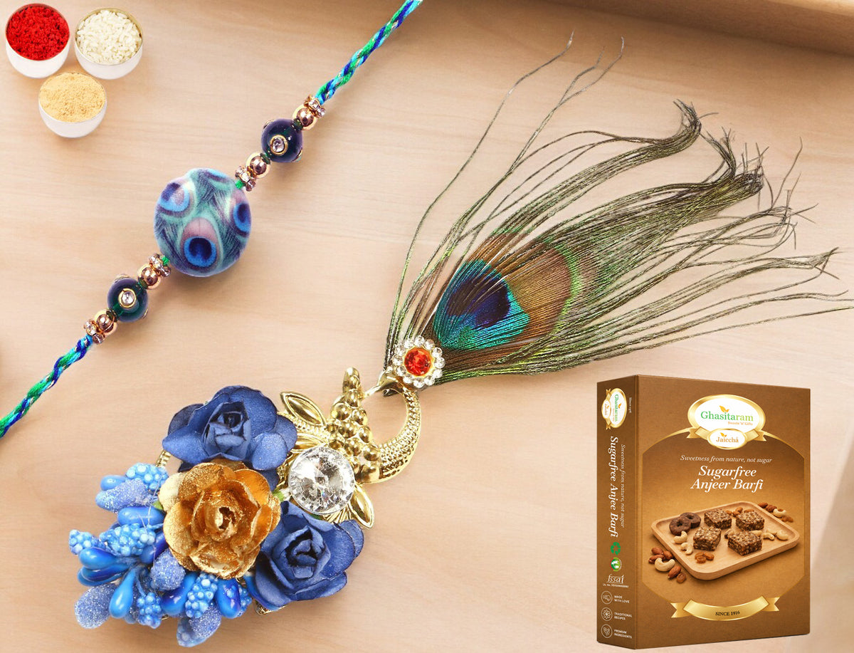 M-102 Bhaiya Bhabhi Rakhi with 200 gms of Sugarfree Anjeer Barfi