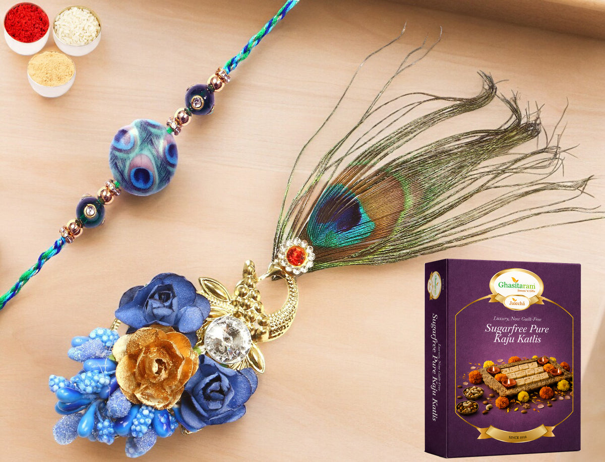 M-102 Bhaiya Bhabhi Rakhi with 200 gms of Sugarfree Kaju katli