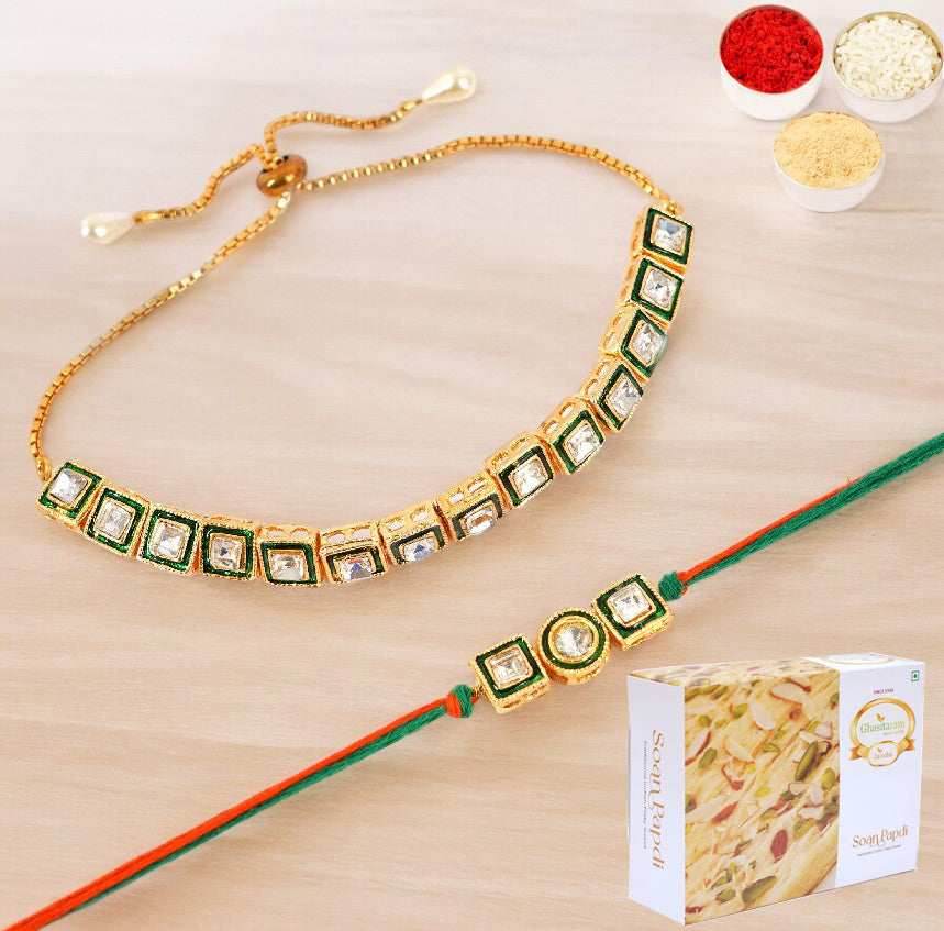 MJ-1 Bhaiya Bhabhi Rakhi with 400 gms of Soan Papdi