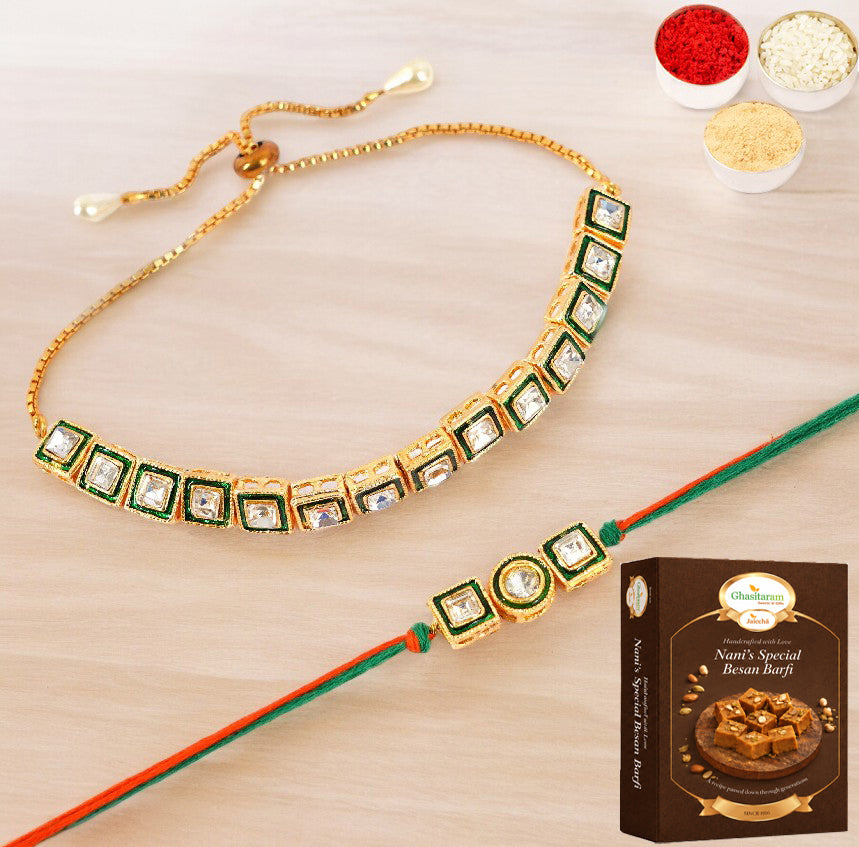 MJ-1 Bhaiya Bhabhi Rakhi with 400 gms of Besan Barfi