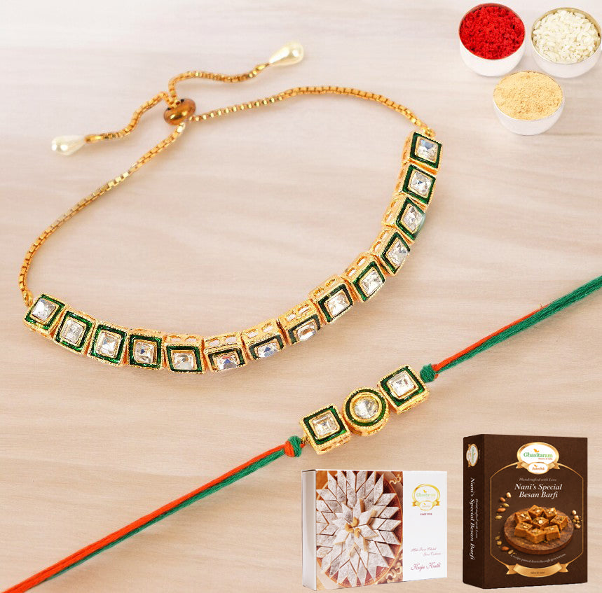 MJ-1 Bhaiya Bhabhi Rakhi with 200 gms of Besan Barfi and 200 gms of Kaju Katli