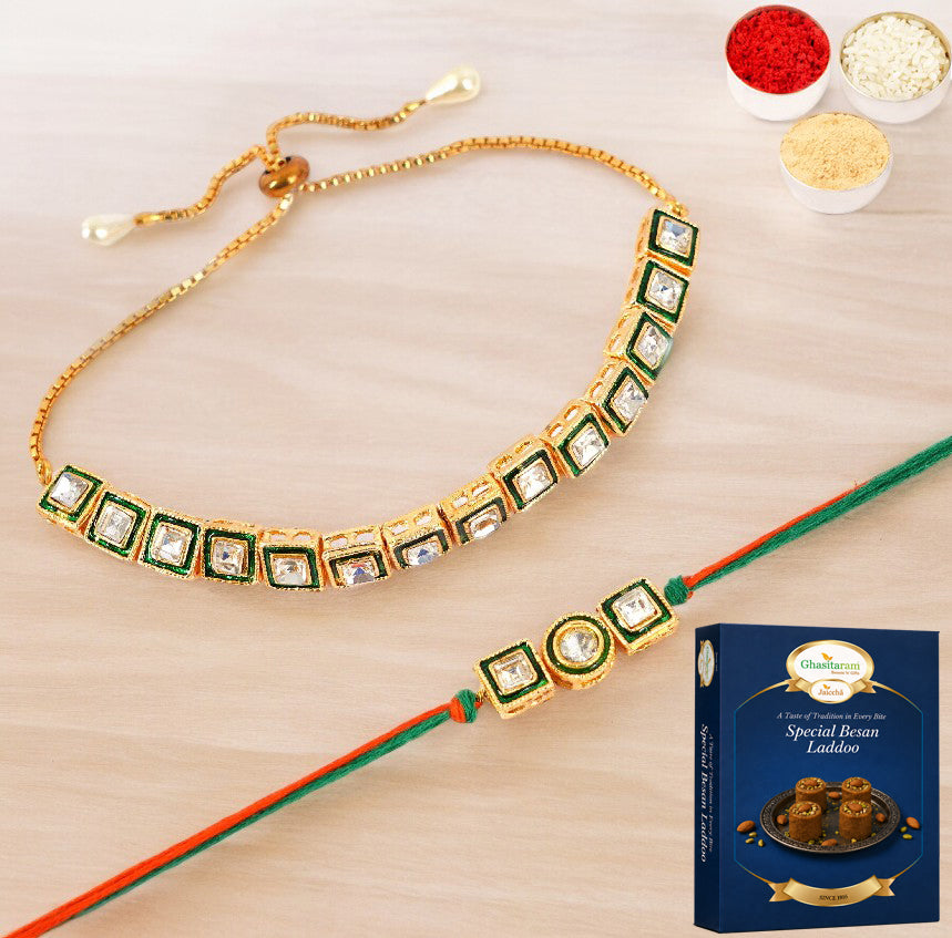 MJ-1 Bhaiya Bhabhi Rakhi with 200 gms of Besan Laddoo
