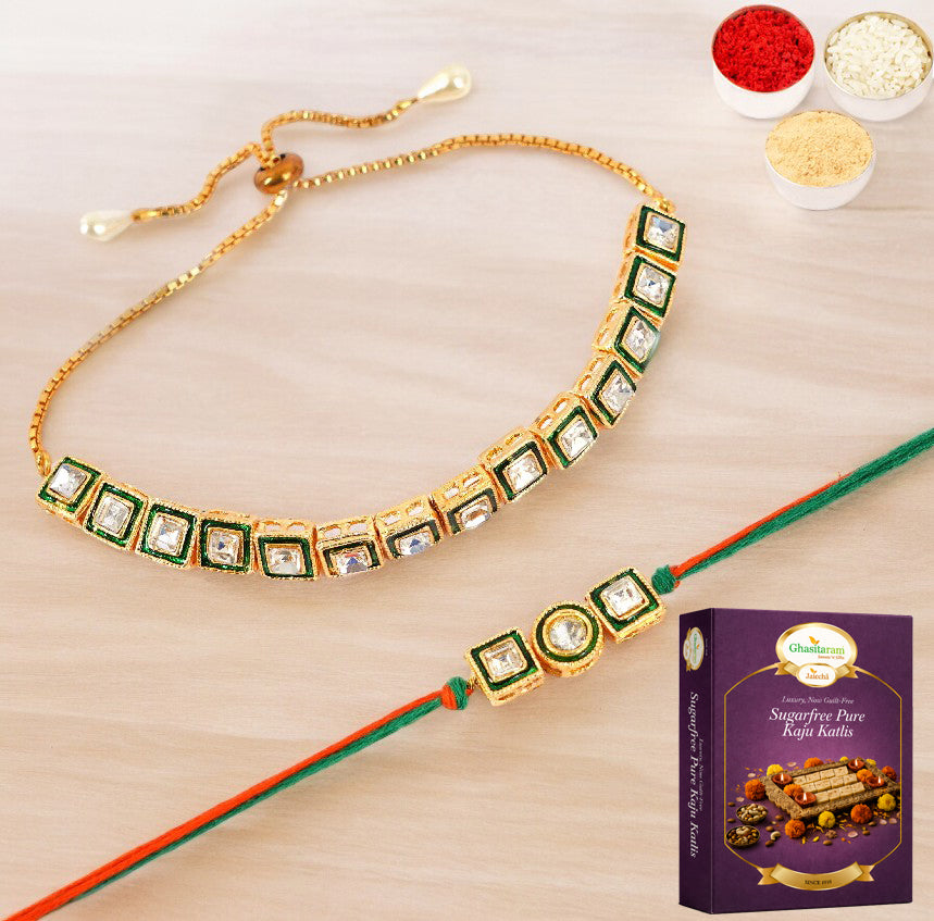 MJ-1 Bhaiya Bhabhi Rakhi with 200 gms of Sugarfree Kaju katli