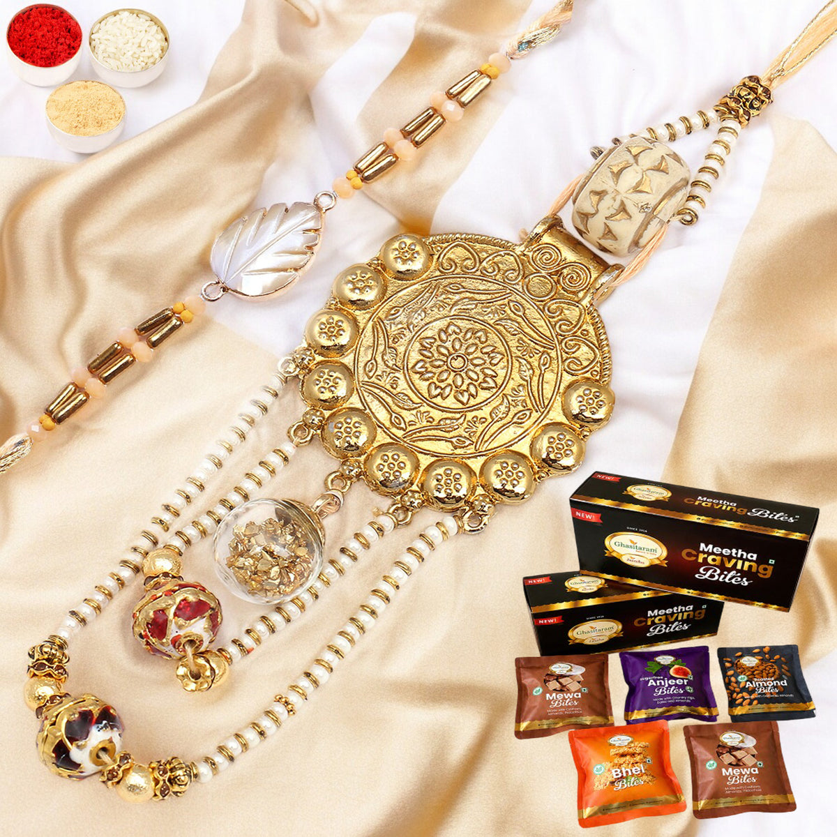 RM-111 Bhaiya Bhabhi Rakhi with Asorted bites box