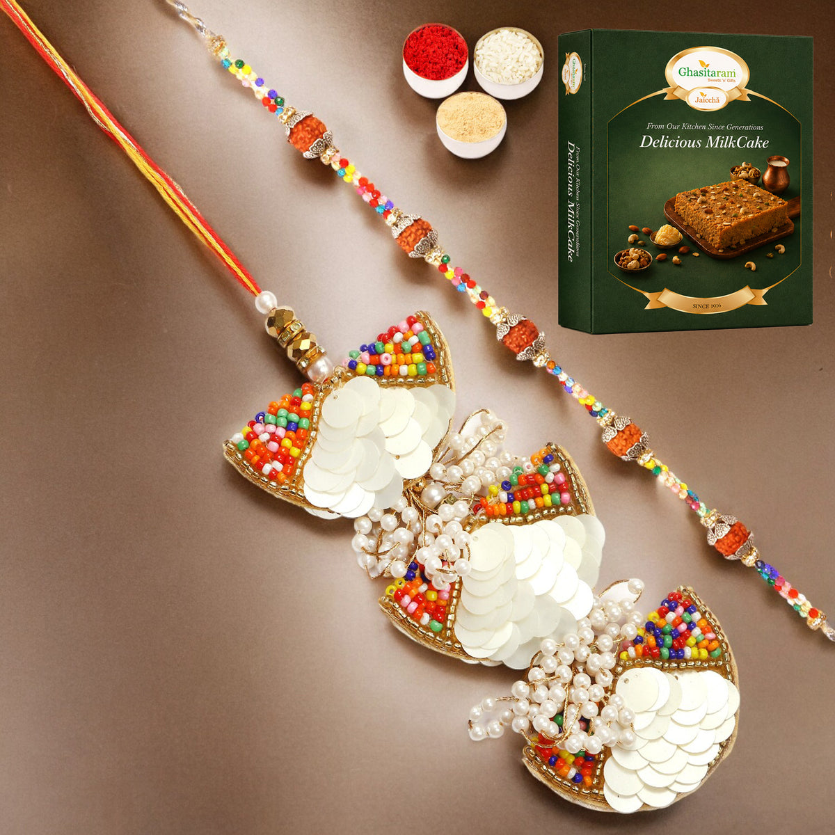RM-122 Bhaiya Bhabhi Rakhi with 200 gms of Milk Cake