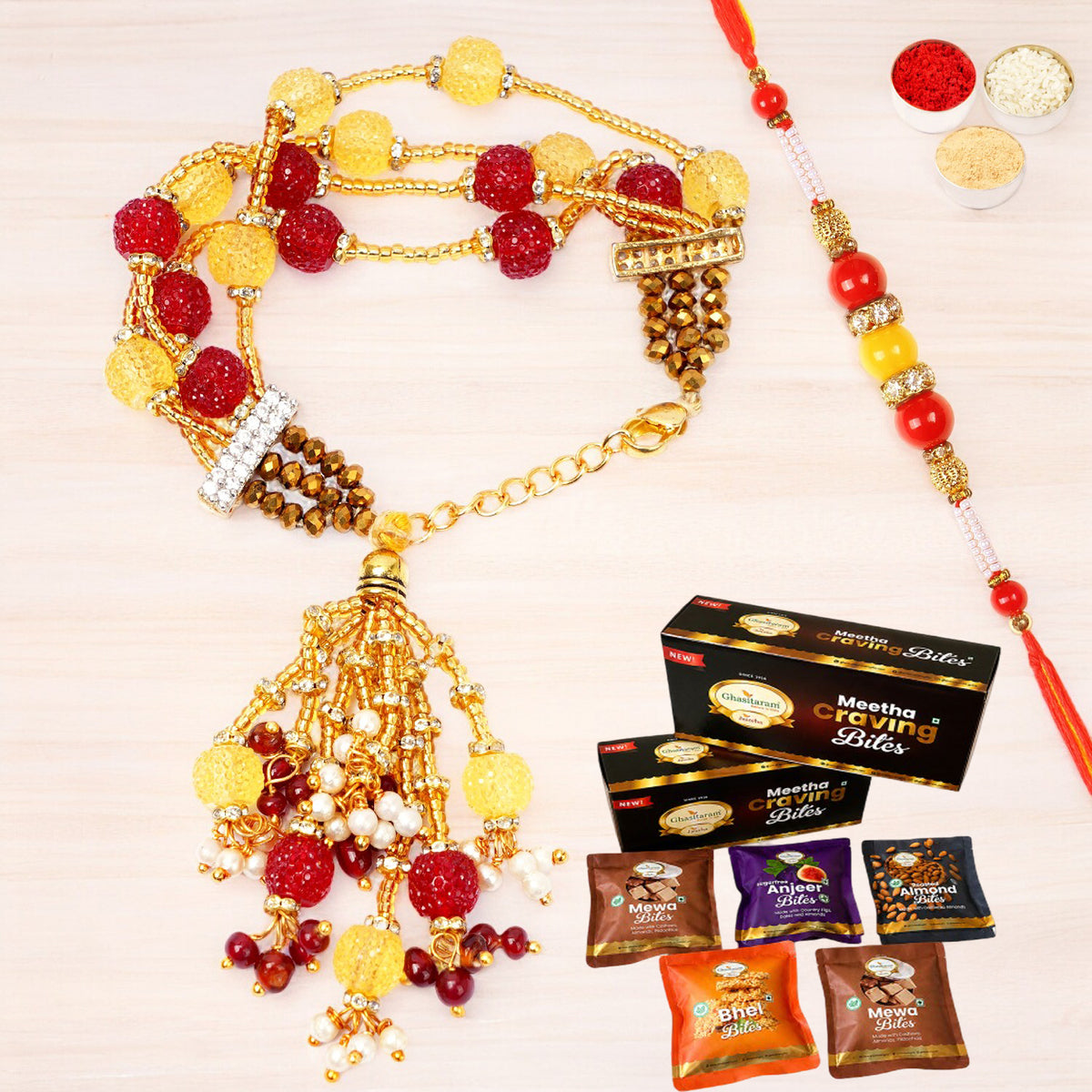 RM-205 Bhaiya Bhabhi Rakhi with Asorted bites box