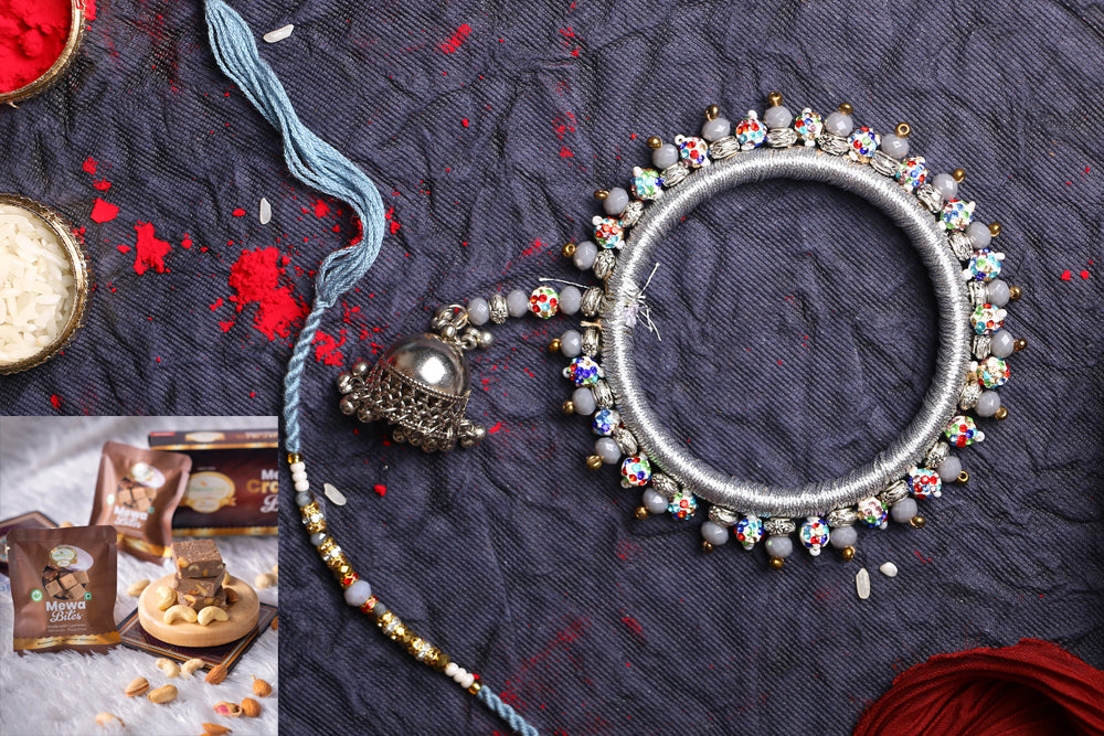 Rakhis Online Australia- RM-262 Bhaiya Bhabhi Rakhi with  Mewa Bites box