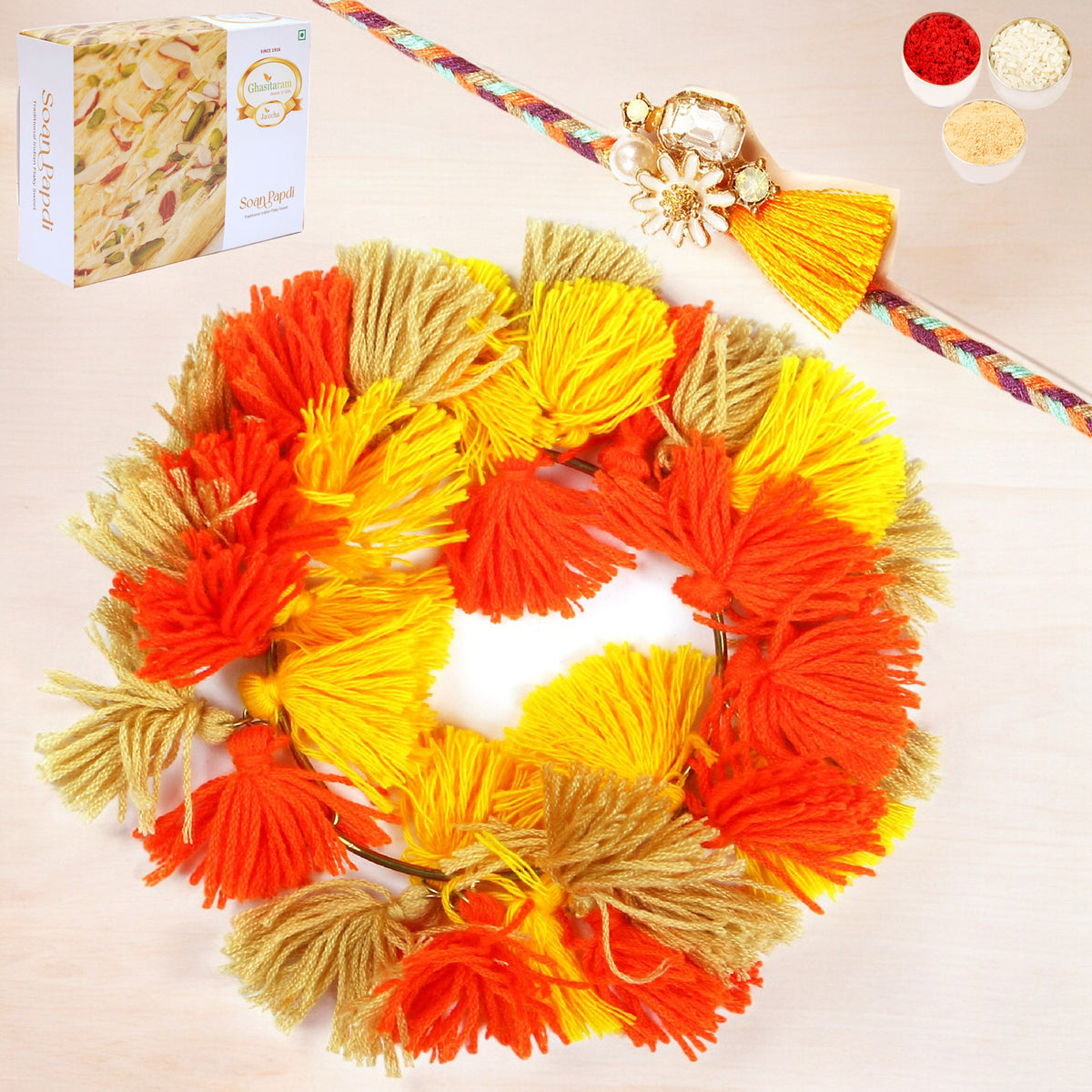 Rakhis Online Australia- RM-268 Bhaiya Bhabhi Rakhi with 200 gms Soan Papdi