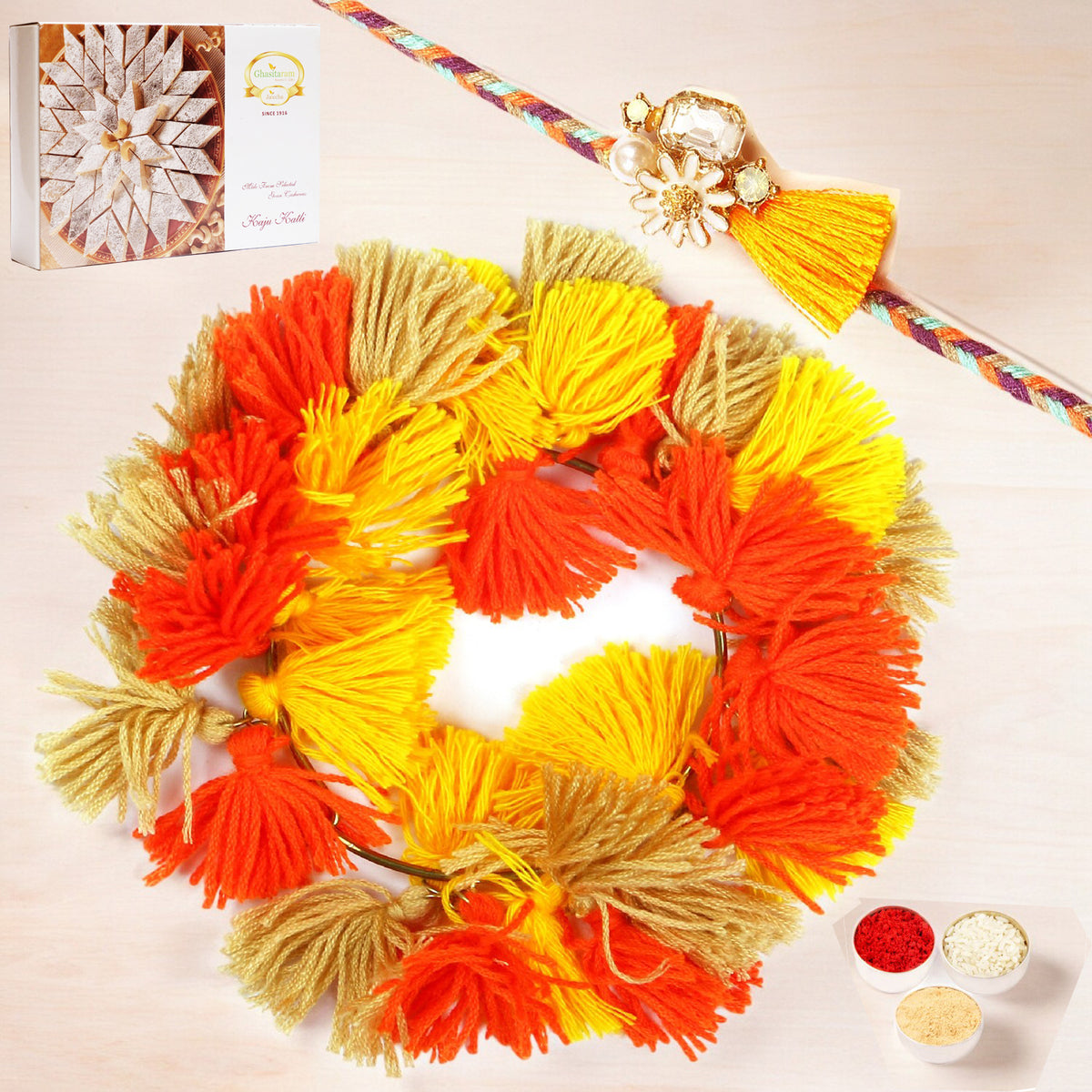 Rakhis Online Australia-RM-268 Bhaiya Bhabhi Rakhi with 200 gms of Kaju katli