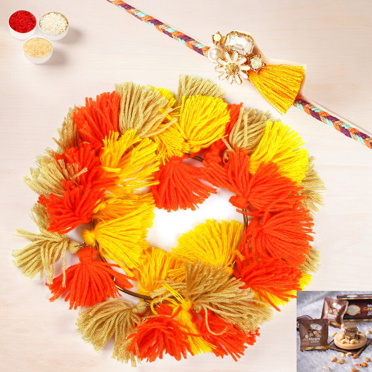 Rakhis Online UK-RM-268 Bhaiya Bhabhi Rakhi with  Mewa Bites box