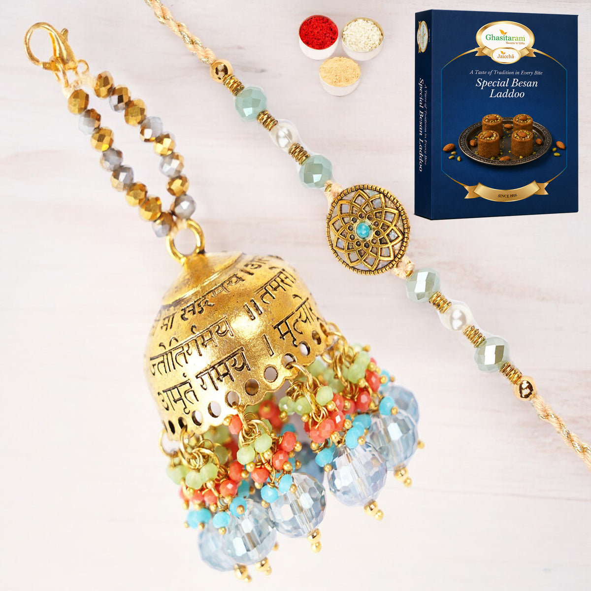 RM-270 Bhaiya Bhabhi Rakhi with 200 gms of Besan Laddoo