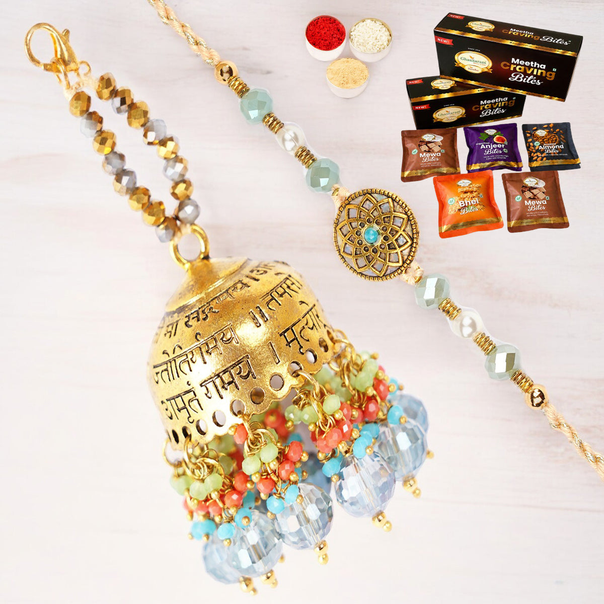 RM-270 Bhaiya Bhabhi Rakhi with Asorted bites box