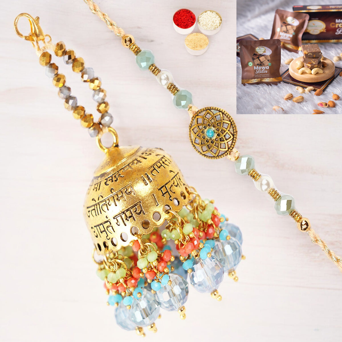 Rakhis Online Australia- RM-270 Bhaiya Bhabhi Rakhi with  Mewa Bites box