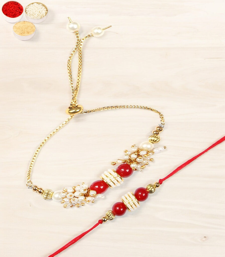 Rakhis Online-RT-Red Pearl Bhaiya Bhabhi Rakhi