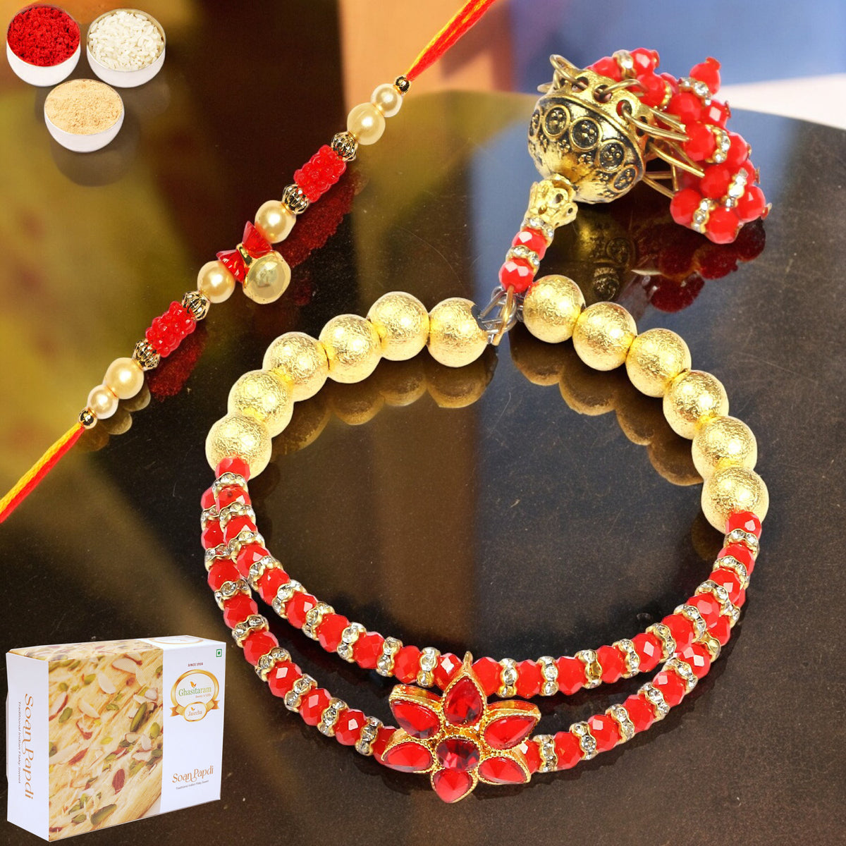 T-101 Bhaiya Bhabhi Rakhi with 400 gms of Soan Papdi