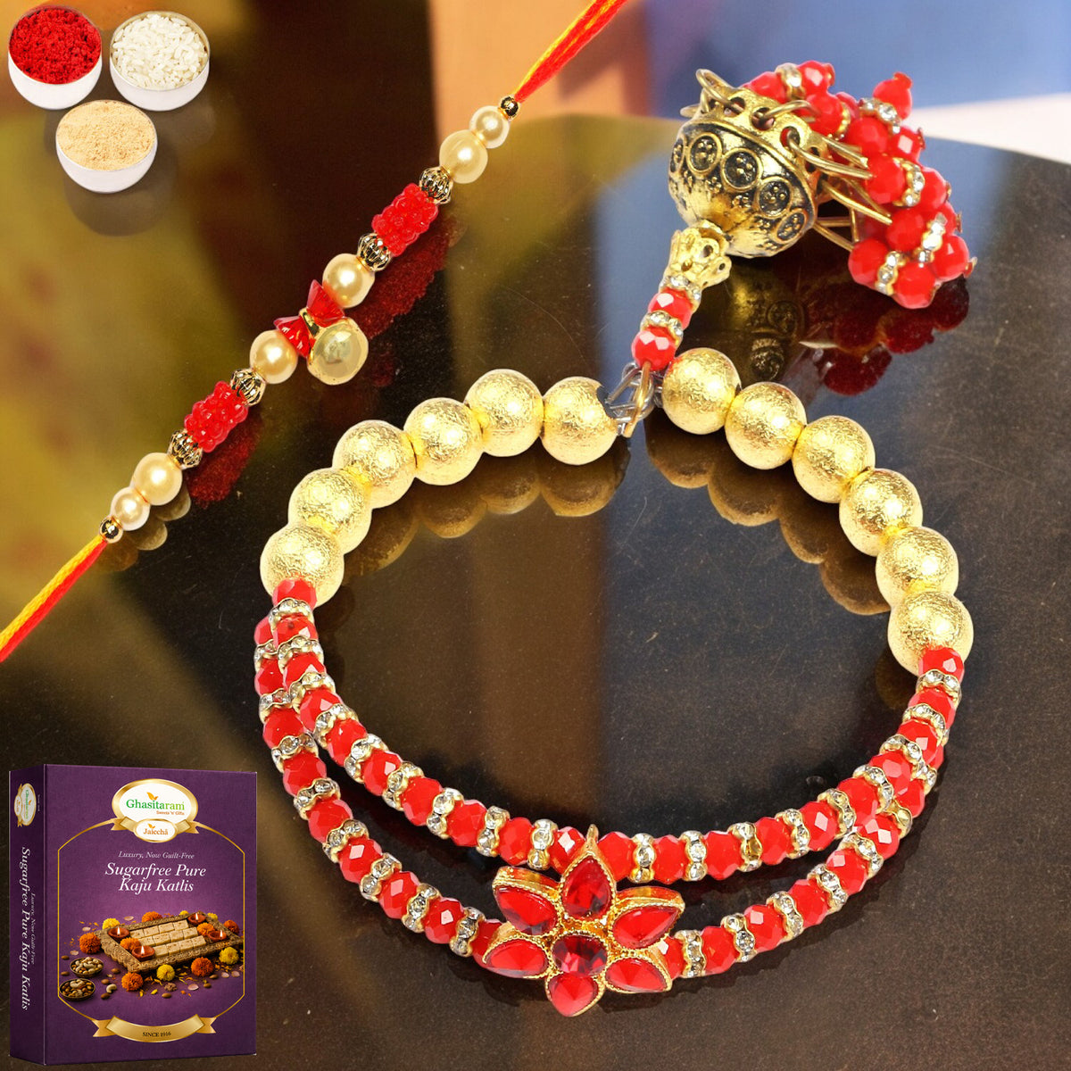 T-101 Bhaiya Bhabhi Rakhi with 200 gms of Sugarfree Kaju katli