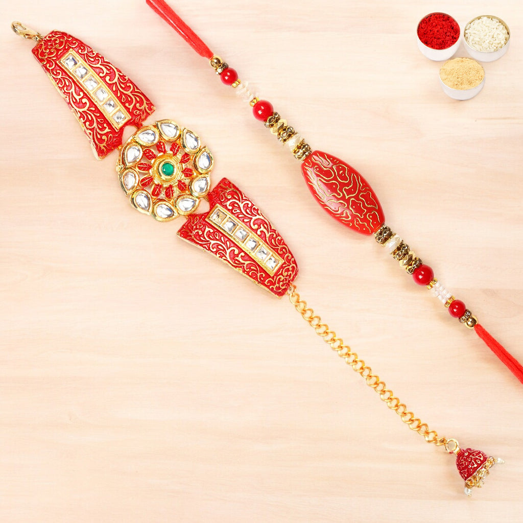 Rakhis Online-T-1 Red Bracelet Bhaiya Bhabhi Rakhi