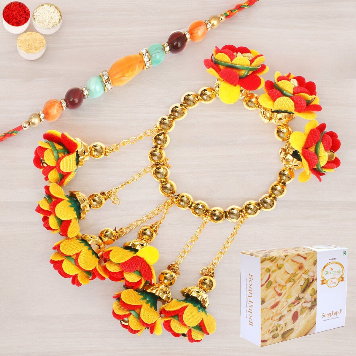 Rakhis Online Australia- TK-27 Bhaiya Bhabhi Rakhi with 200 gms Soan Papdi