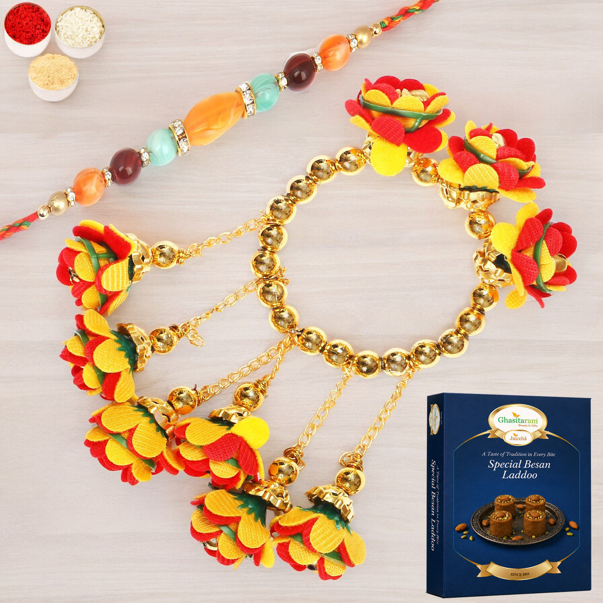 TK-27 Bhaiya Bhabhi Rakhi with 200 gms of Besan Laddoo