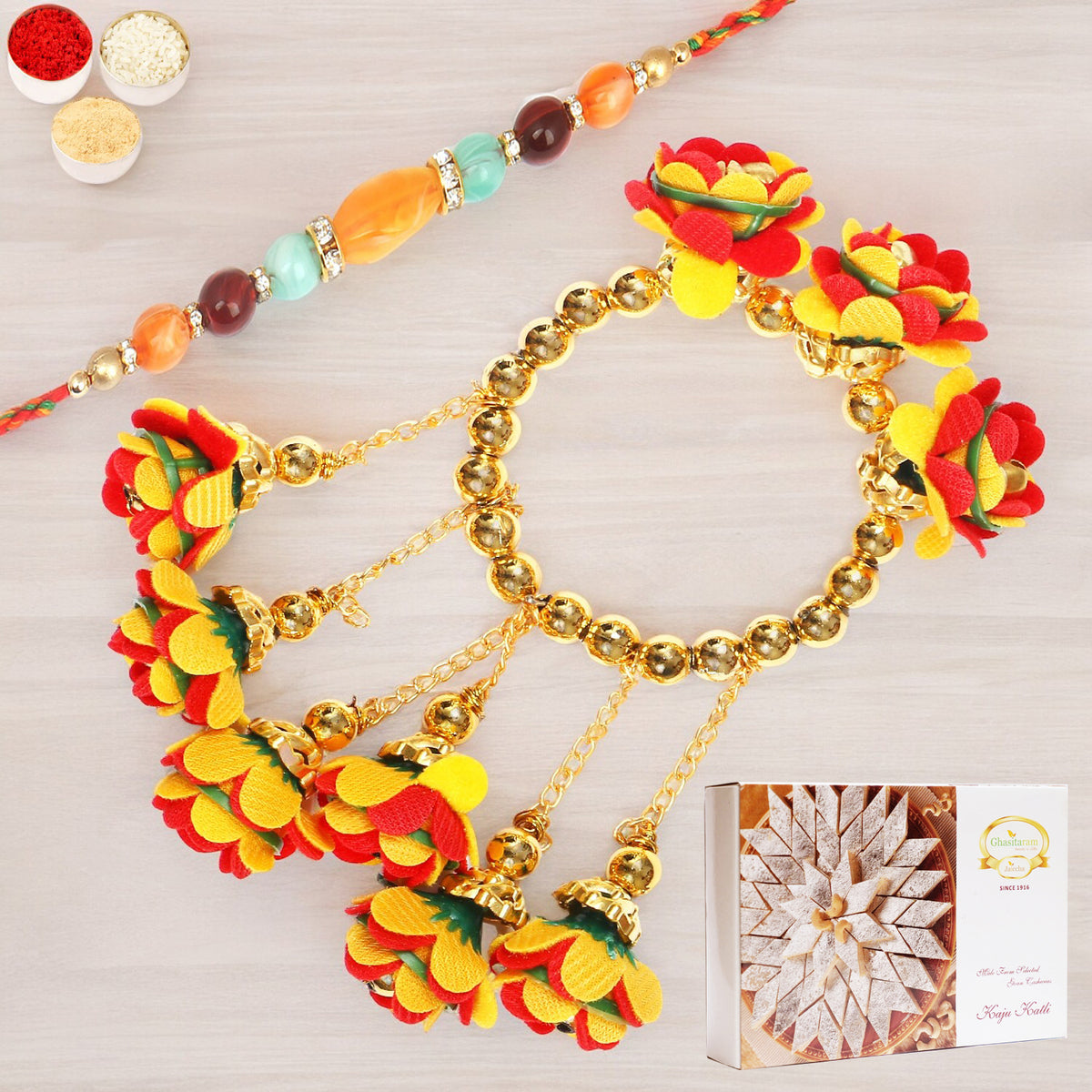 Rakhis Online UK- TK-27 Bhaiya Bhabhi Rakhi with 200 gms of Kaju katli