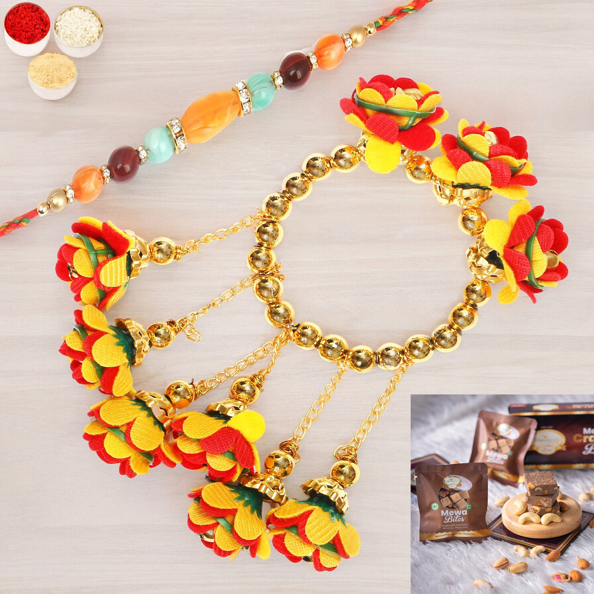 Rakhis Online UK-TK-27 Bhaiya Bhabhi Rakhi with  Mewa Bites box