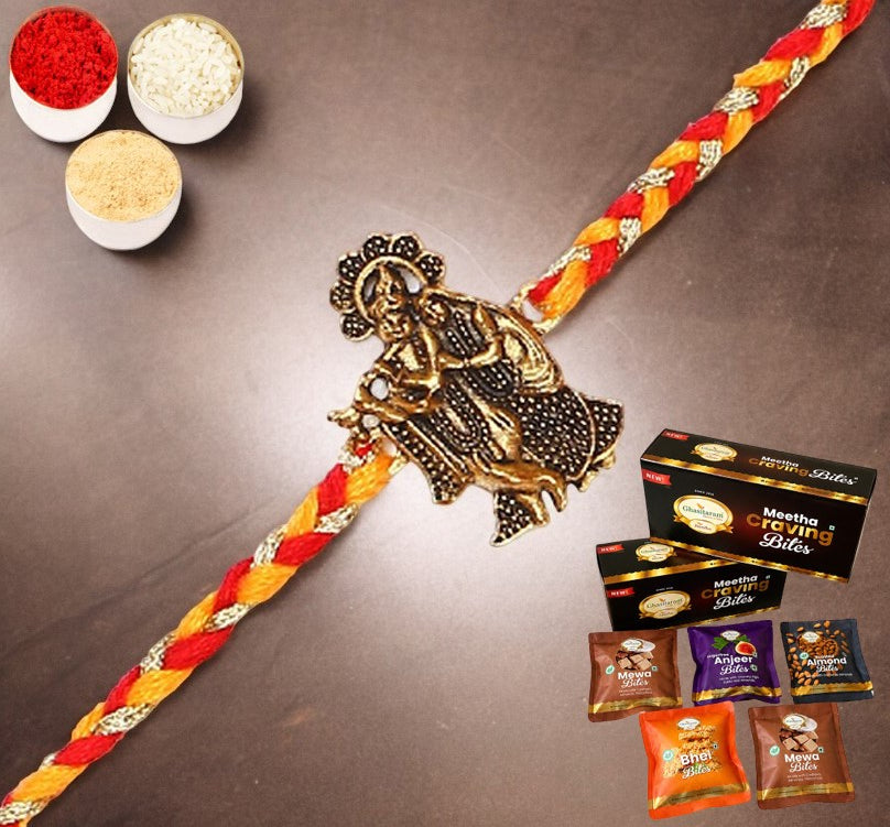 L-1 Krishna Rakhis with Asorted bites box